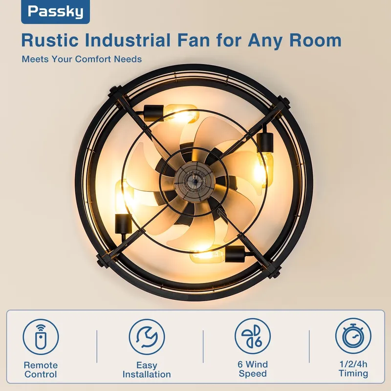 Passky Farmhouse Flush Mount Ceiling Fans with Lights and Remote